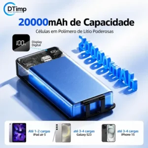 Carregador Portátil Power Bank Turbo 20000mah 22.5w universal para iphone samsung motorola xiaomi Com Display Digital DTimp - Imagem 6