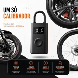 Mini Compressor Digital Hold On Bomba De Encher Pneus Portátil Para Carro Bicicleta Motocicletas Cor Preto Com Calibrador - Imagem 2