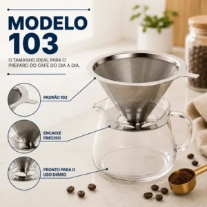 Filtro Permanente Café 103 Aço Inox Reutilizável Coador Universal Malha Fina Lavável Sem Papel Alta Durabilidade Premium - Imagem 3
