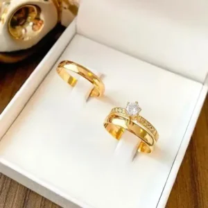 Par Alianças Tungstênio 4mm Banhada Ouro 18k Com Solitario - Imagem 7