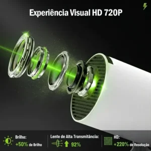 Projetor Portátil Cinema Smart Android 12 Premium WiFi 5G Bluetooth 2GB RAM 16GB Suporta Full HD e 4K Giro 180° Hypefull Série HY300 Homologado Anatel Bivolt - Imagem 7