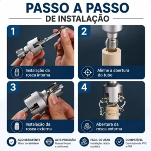 Kit 2 Chaves Rosqueador Tarraxa Cano Tubo PVC 1/2 3/4 Rosca Interna Externa Ferramenta Manual 2 Em 1 - Imagem 4