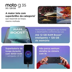 Smartphone Motorola Moto g35 5G - 128GB 12GB (4GB RAM+8GB Ram Boost) e Camera 50MP com AI NFC Tela 6.7" com Superbrilho - Verde - Vegan Leather - Imagem 4