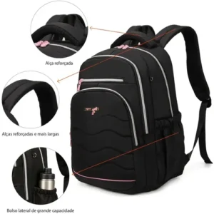 Mochila feminina, impermeável, reforçada, com capacidade para laptop de 15,6 polegadas, 24L, mochila para viagens diárias e para a escola - Imagem 6