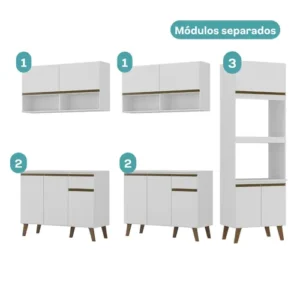 Armário De Cozinha Completa Modulada 270cm Com Armário E Balcão Atlanta Total Carraro Branca - Imagem 4