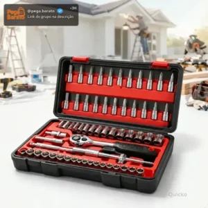 Kit Chaves Ferramentas Jogo Fenda Philips Catraca Soquete Allen 46 Peças Com Maleta Completa Manual Ideal Mecânico Manutenção Casa Carro Profissional Resistente Portátil Compacto Quicko Vermelho - Imagem 1