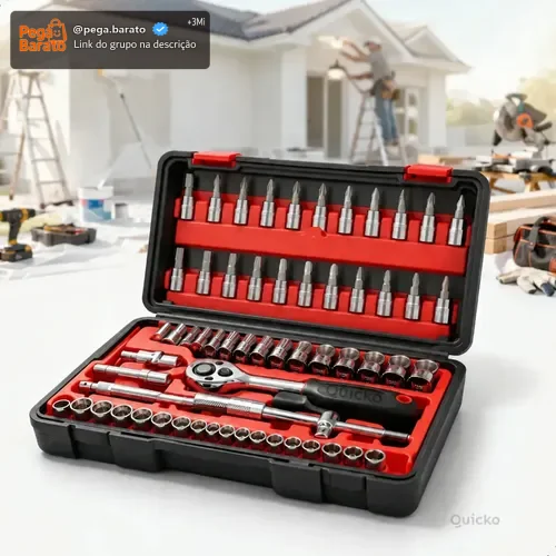 Kit Chaves Ferramentas Jogo Fenda Philips Catraca Soquete Allen 46 Peças Com Maleta Completa Manual Ideal Mecânico Manutenção Casa Carro Profissional Resistente Portátil Compacto Quicko Vermelho