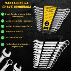 Jogo Chaves Combinadas Kit Ferramentas Soquete Catraca Chave De Boca Combinada 58 Peças Crv Cietec - Imagem 7