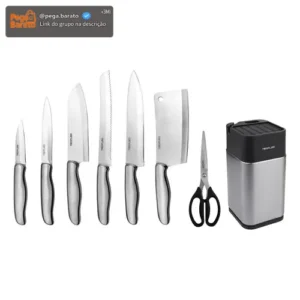 Conjunto De Facas Dolche - 8 Peças - Aço Inoxidável Com Cepo - Imagem 1