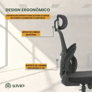 Cadeira Escritório Ergonômica Genebra B500 Luvinco Cor Preto Com Suporte Lombar Estofado Mesh - Imagem 7