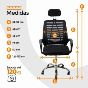 Cadeira de escritório Oficial Webshop Mesh Diretor ergonômica preta com estofado de malha - Imagem 6