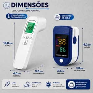 Kit Saude Termometro Infravermelho Testa + Oximetro De Dedo - Imagem 3