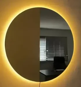 Espelho Redondo 50cm C/ Led Para Parede Quarto Banheiro Sala Moldura Redondo 50cm Led Quente - Imagem 10