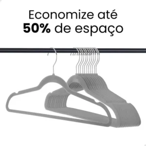 Kit 50 Cabides Adulto De Veludo Antideslizante Slim Com Gancho Giratório 360° Cor Preto - Imagem 6