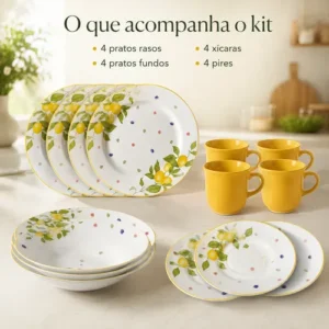 Aparelho Jogo De Jantar 16 Peças Porcelana Florido Limão - Imagem 5