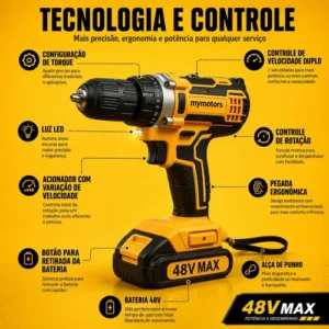 Parafusadeira Furadeira De Impacto 2 Baterias + Kit 46 Peças - Imagem 3
