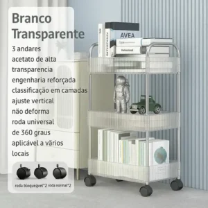 Carrinho De Canto Organizador Auxiliar Rodinha Prateleiras Cristal - Imagem 2