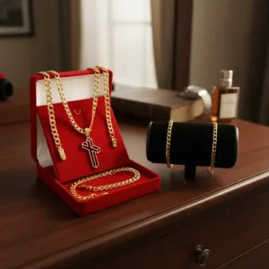Kit Grumet Cordão Banhada A Ouro 70 Cm + Pulseira E Pingente - Imagem 7