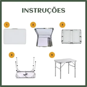 Mesa Dobrável Vira Maleta Alumínio Com Alça Portátil 90x60cm Para Camping Pesca Jardim Área Externa Ou Interna Salão De Festas Gourmet Cor Branco - Imagem 8