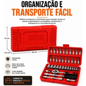 Maleta Jogo 46 Peças 1/4 Bits E Soquetes 414mm Compacto - Imagem 7