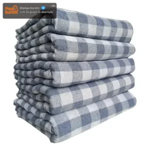 Kit C/ 10 Pano Para Limpeza Grande Xadrez 65x40cm Azul Xadrez Cozinha Lavanderia - Imagem 1