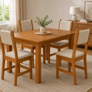 Kit 4 Cadeiras Estofadas Reforçadas Sala De Jantar Cor Bege - Imagem 3