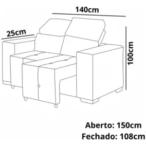 Sofá Retrátil Reclinável 2 Lugares Em Veludo Cor Cinza 140cm Assento Extensível Confortável Sala Moderna Brelarmoveis - Imagem 3