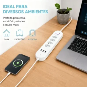Extensão 2 Metros 4 Tomadas 3 Usb/2usb 10a Régua Energia - Imagem 6