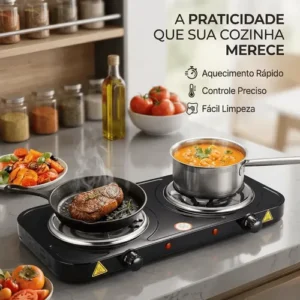 Fogão Cooktop 2 Bocas Elétrico Fogareiro 2000w Casauno Preto 127v - Imagem 3