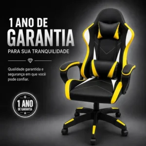 Cadeira De Escritório Gamer Python Fly Ergonômica Estofado Couro Sintético Reclinável Altura Ajustável Cor Amarelo - Imagem 7