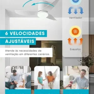 Ventilador De Teto Com Luz Led Silencioso Controle Remoto 86 Cm 50hz/60hz Branco Abs 3 - Imagem 4