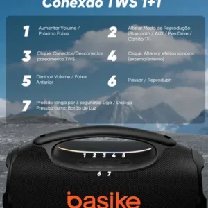 Basike Caixa de Som Boombox Plus 80W 8000Mah Portátil Bluetooth 5.3 Sem fio IPX6 À Prova D'água Com Luz RGB Hifi TWS Bass Forte Amplificada Alto falante Bombox TV Festa Casa Soundbox Subwoofer RAD337 - Imagem 8