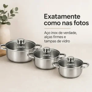 Jogo de Panelas Chef D Inox 3 Peças com Tampa de Vidro p/ Indução - Imagem 11