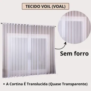 Cortina Lima 3 Metros X 2,80m Voil Quarto Janela Porta Voal Branco - Imagem 4