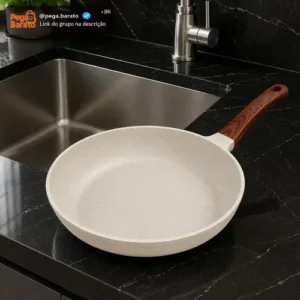Frigideira Cerâmica Antiaderente 24cm Indução Cooktop Fogão a Gás Não Gruda Sem Óleo Cor Creme - Imagem 1