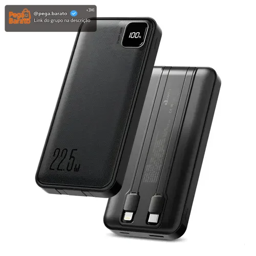Power Bank 10000 mah Turbo 22.5w Carregador Portátil Display Digital Usb C Universal iPhone Samsung Xiaomi Motorola Audiophile