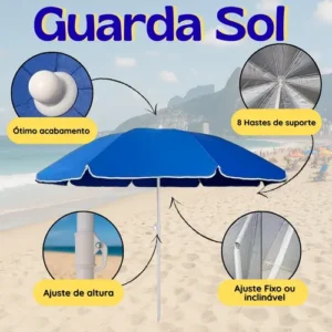 Guarda Sol 2 Mts Articulado Grande Proteção Solar Verão - Imagem 3
