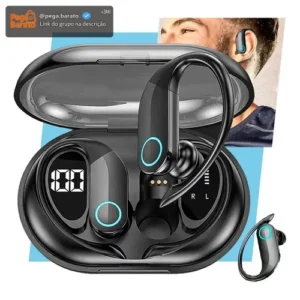 Fone de Ouvido Bluetooth TWS Esportivo com Gancho para Academia e Corrida - Imagem 1