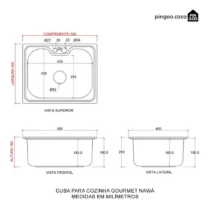 Cuba Gourmet para Cozinha Aço Inox 201 50x40cm Nawa Prata - Pingoo.casa - Imagem 7