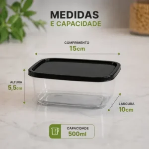 Kit 10 Potes 500ml Bpa Free Microondas Freezer Tampa Preta - Imagem 5