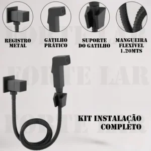 Ducha Higiênica Quadrada Luxo Metal Chuveirinho de Banheiro 1.20 mts Preto Completa ¼ Volta - Imagem 11