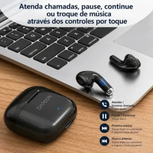 Fone De Ouvido Bluetooth TWS Dapon F25 Touch Sem Fio Com Microfone Cor Preto - Imagem 4