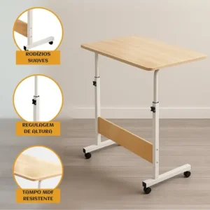 Mesa Lateral Ergonômica Multiuso Com Altura Regulavel E Rodinhas Mesinha Notebook Laptop Cama Sofá Ajustavel Cor Madeira Luvinco - Imagem 3