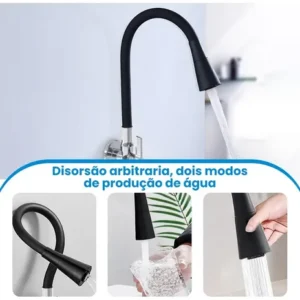 Torneira Cozinha Gourmet Parede - Preta/flexivel/duplo Jato - Imagem 6