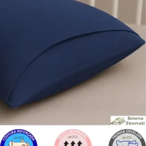 Kit 2 Fronhas King 50x90 cm 100% Algodão Malha Lisa Envelope Capa Travesseiro Mini Xuxão Avulsa Antialérgica Respirável Macia Confortável Toque Suave Não Amassa Azul Marinho 2 Peças - Renova Enxovais - Imagem 6