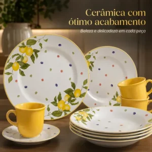 Aparelho Jogo De Jantar 16 Peças Porcelana Florido Limão - Imagem 2
