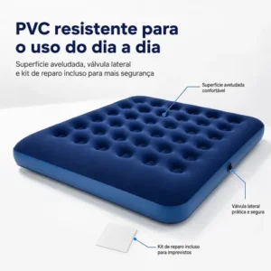 Colchão Inflável Casal Omega Azul 191x137x22cm Kit Reparo - Imagem 9