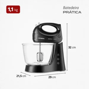 Batedeira Prática B-45-b 2 Tigelas 400w Preta Mondial Cor Preto Frequência 60 - Imagem 8