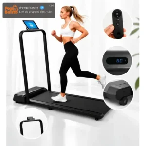Esteira Ergométrica Elétrica Dobrável Com Painel LCD Controle Remoto Para Caminhada Casa Academia Preta 127 Bivolt - Imagem 1