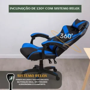 Cadeira Gamer Sweet Studio Ergonômica Reclinável em Couro Sintético Azul com Apoio de Pés - Imagem 5